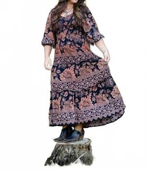 NEW ANGIE floral maxi dress in black multi